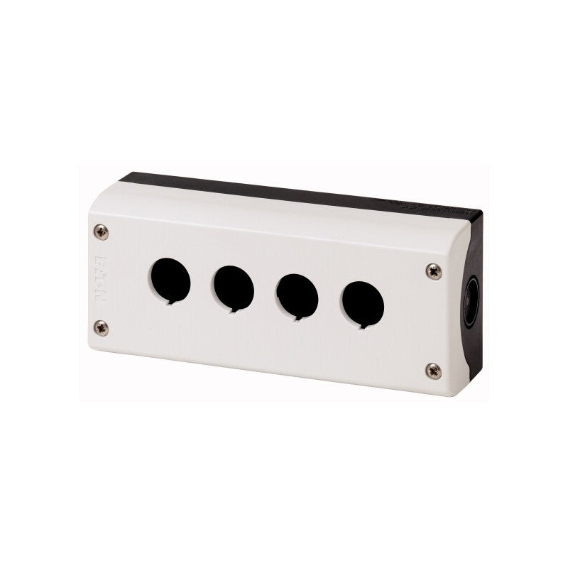 caja gris, 4 perforaciones