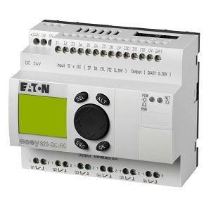 easy800 alimentación 24vdc, 12di (4 pueden ser análogas), 8do transistor, pantalla y teclado, reloj tiempo real